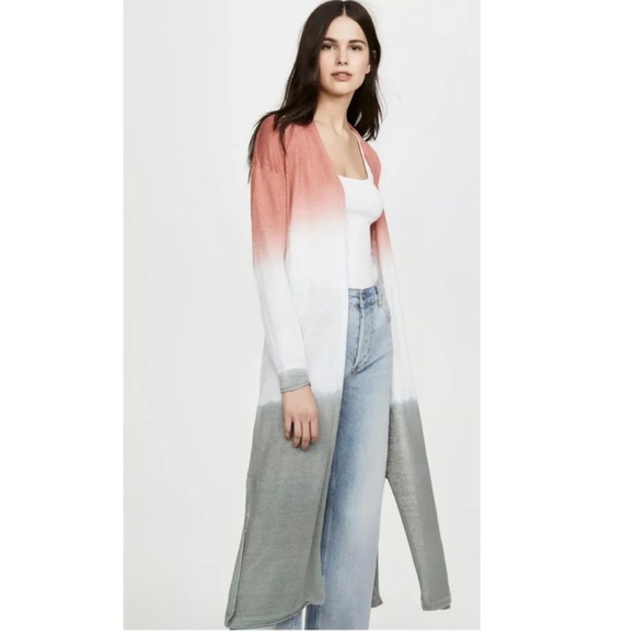 ⭐️ 360 sweater long cardigan duster 100% linen Italian yarn tricolor dip dyed XS - Picture 1 of 12